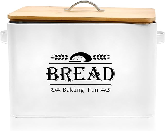 Jolitac Farmhouse Style Bread Box for Kitchen Countertop - Space-Saving Bread Storage Container with Wood Lid | Rustic Vintage Organizer for Small Kitchens & Countertop Gift (12.2”L x7.5”W x8”H) by Jolitac