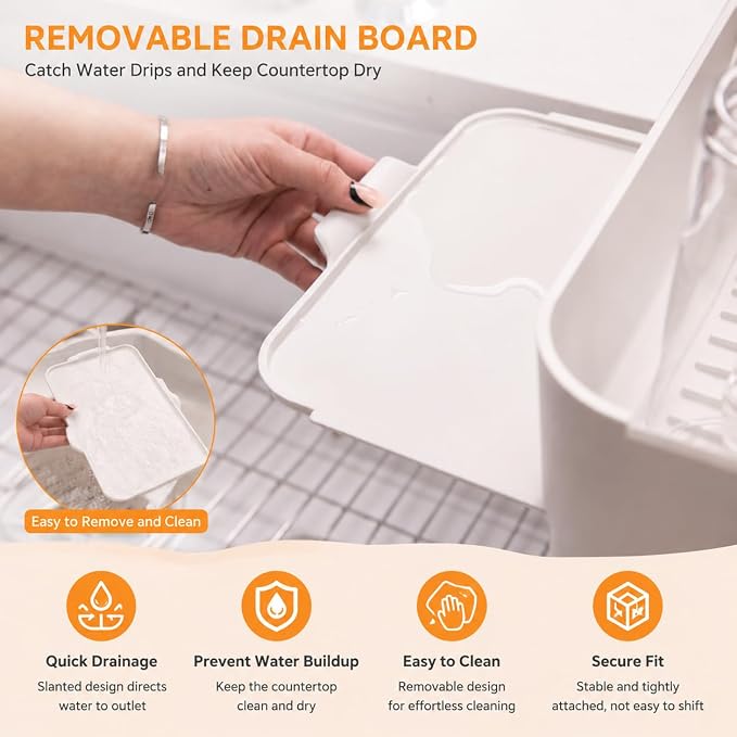 Zuutii Dish Drying Rack with Drainboard,Expandable(17.5-25.4") Large Dish Rack,Sink Dish Drainer with Utensil Holder,Dish Rack for Kitchen Counter - Image 6