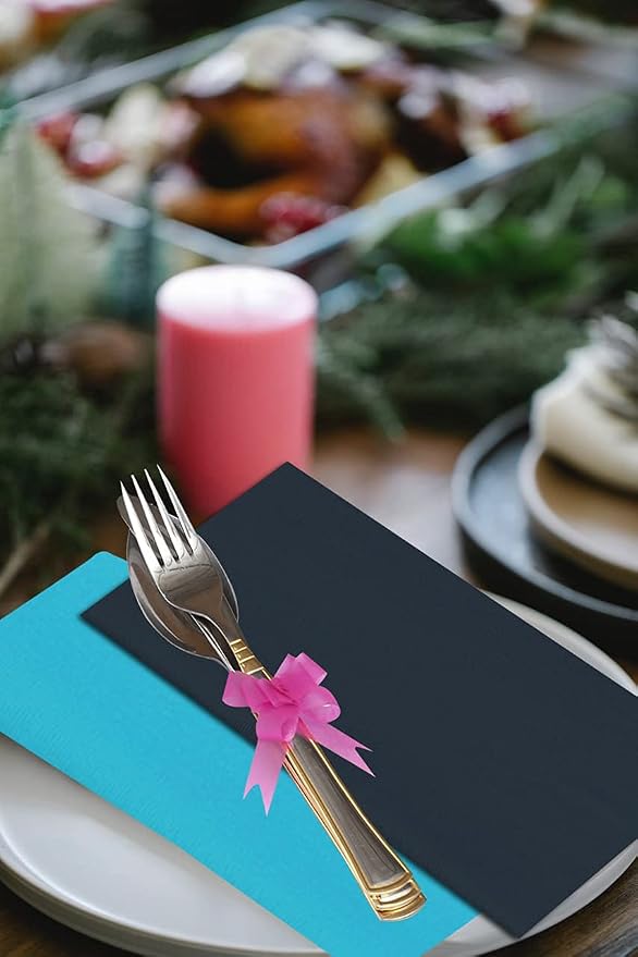Ruvanti Cloth Napkins Set of 12, 18x18 Inches Napkin Cloth Washable, Soft, Durable, Absorbent Cotton Blend. Table Dinner-Napkin Cloth for Hotel, Lunch, Restaurant, Wedding Parties - Dark Grey & Teal - Image 6