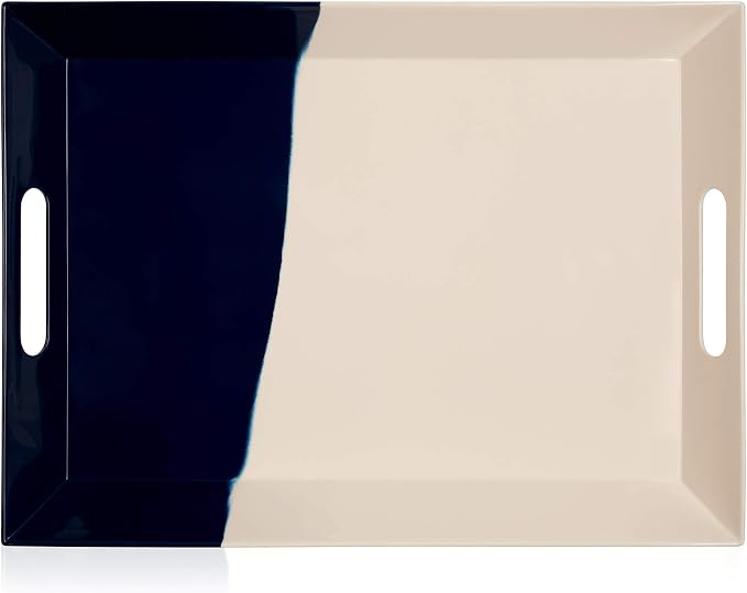 Melamine Serving Tray with Handles, Chip and Break-Resistant, Durable and Kid-Friendly Food Tray for Indoor and Outdoor, Dishwasher Safe, Ivory/Navy - Thomas Fuchs Creative by Thomas+Fuchs+Creative
