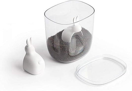 Quory 521714300 Rice Storage Container, Rice Bin with Measuring Cup, 6.6 lbs (3 kg), Scandinavian, Rice Container & Scoop, Vela Bunny, 7.3 x 5.9 x 7.9 inches (18.5 x 15 x 20 cm) by QUALY