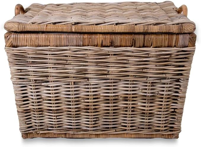 The Basket Lady Lift-Off Lid Wicker Storage Basket, L, Serene Grey | Outside: 24.5" L x 18" W x 17.5" H | Inside: 21.5"L x 15.5"W x 14"H - Handcrafted by artisans from natural rattan - Image 4