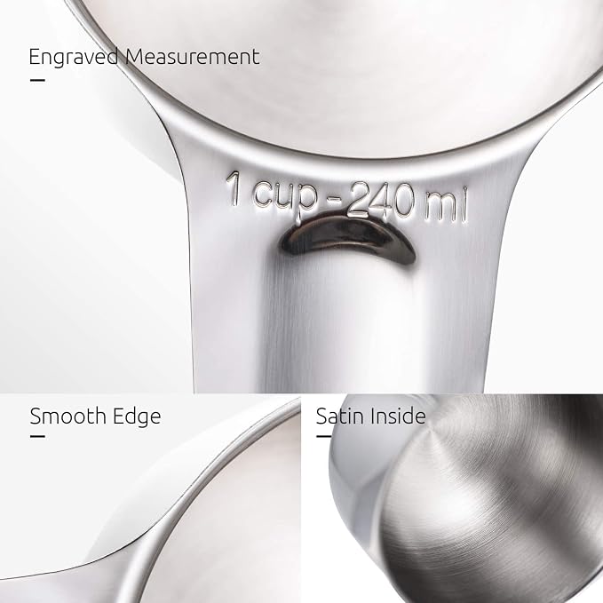 U-Taste 18/8 Stainless Steel Measuring Spoons Set of 9 and Measuring Cup Set of 7 for Dry and Liquid Ingredient with Engraved Measurement - Image 6