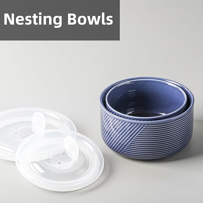 Ceramic Nesting Bowls with Lid, Microwave Safe, Set of 2, Navy | Food Storage Containers for Work Lunch Picnic Camping Meal Prep Soup Salad Cereal Leftovers - 5 & 6 Inch, 20 & 32 oz - Image 6