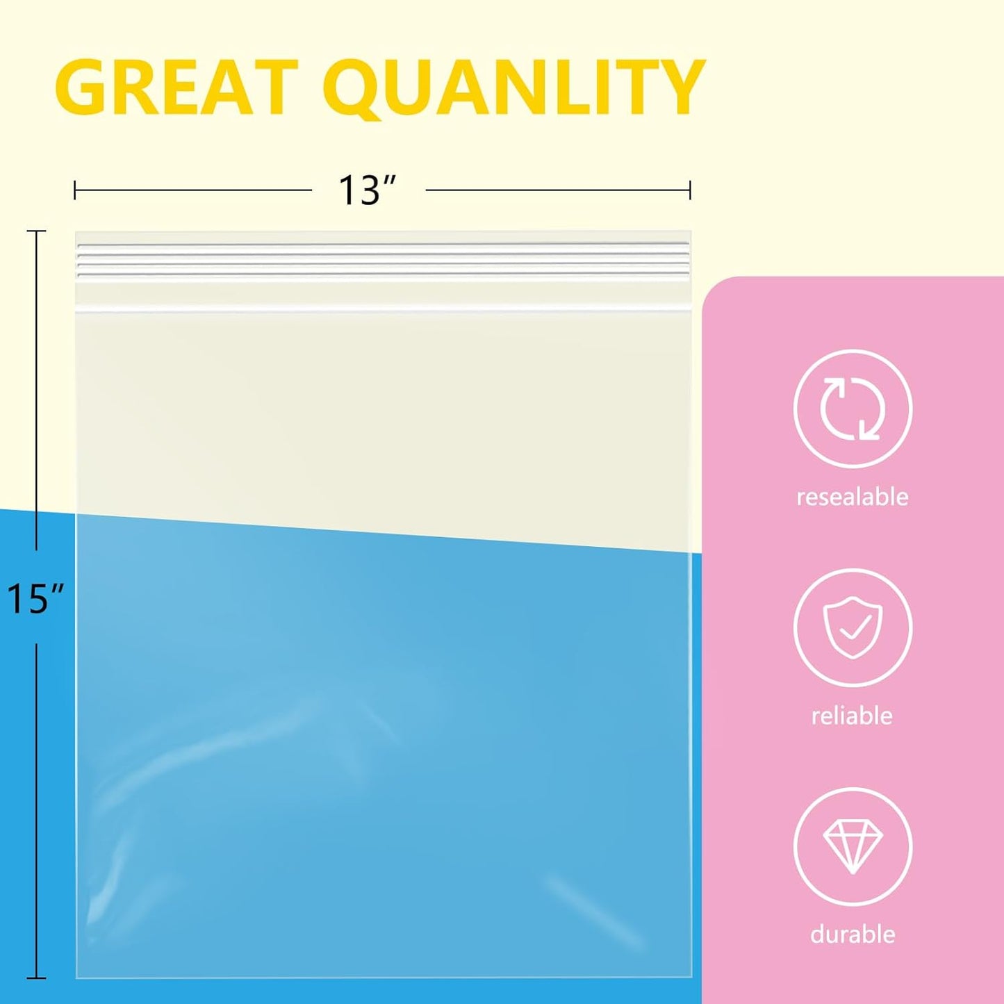 iMailer - 1000 Pcs- 13" x 15" Zip Bags- 2 Gallon Zip Bags- Clear Resealable Zip Poly Bag 2 Mil for Clothing, T-Shirts, Pants, Storage