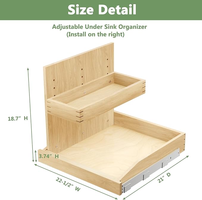LOVMOR Soft Close Under Sink Organizer 22½” W x 21” D, Pull Out Cabinet Organizer with U Bracket, 2 Tier Slide Out Shelf for Kitchen Bathroom Sink(Left) - Image 9