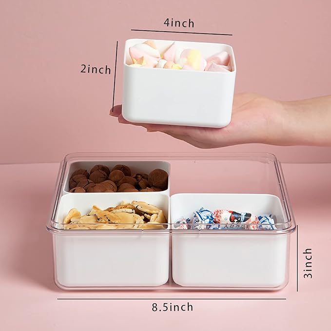 Divided Serving Tray with Lid for Veggie Charcuterie Container Portion Control Salad Keeper with 4 Removable Boxes Stackable Refrigerator Organizer Bins Food Storage Organizer Produce Saver - Image 2