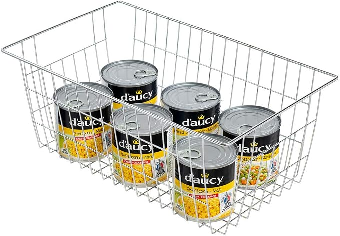 SANNO Farmhouse Freezer Bastets Organizer Bin Large Metal Wire Food Storage Organizer Bin Basket - for Kitchen Cabinets, Pantry, Bathroom, Laundry Room, Closets, Garage - Chrome, 3 pack - Image 6