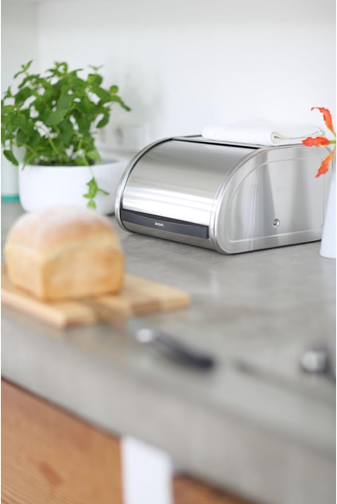 Brabantia Roll Top Bread Box | Medium | Matt Steel | Large Metal Front Opening Bread Store for Kitchen Countertop | Partly Flat Top for Extra Storage, Magnet Closing Lid | Fits 1 Loaf - Image 7