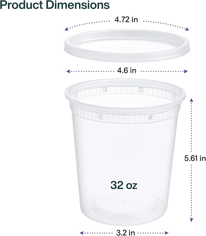 Reusable Plastic BPA-Free Food Storage Deli Container Leak‑Proof | 32oz, 50 set, Heavy Duty, Microwave, Freezer & Dishwasher Safe, Stackable - Image 5