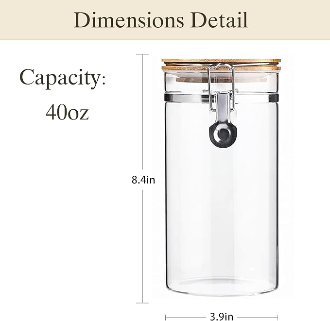Glass Storage Jars Set Elegant Containers with Airtight Bamboo Lids, Perfect for Kitchen Organization - Flour, Rice, Pasta, Sugar, Coffee Beans, Accessories Included (Coffee Jar x 2) - Image 2