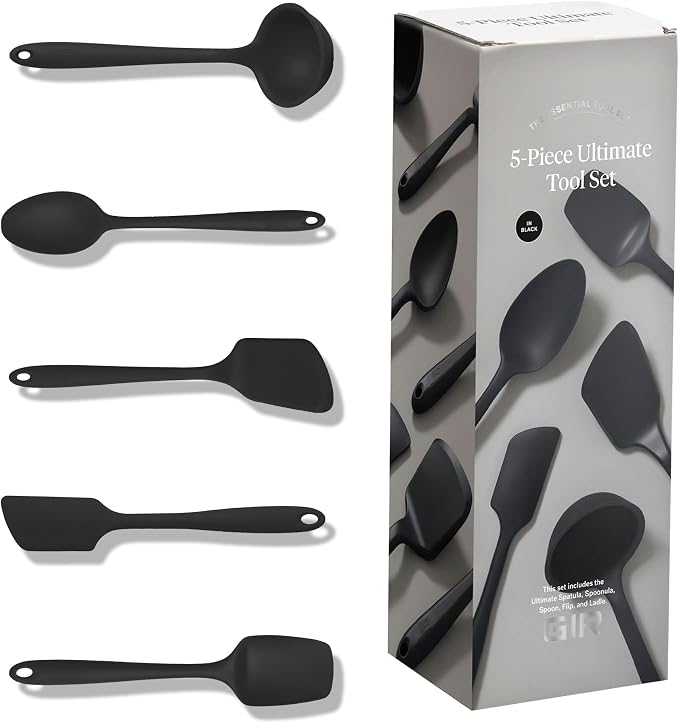 GIR: Get It Right 5-Piece Silicone Ultimate Kitchen Utensils Set - Ladle, Spatula, Flip, Spoon & Spoonula - Non-Toxic Cooking Utensils for Nonstick Cookware, Cooking and Baking - Black by GIRGetItRight