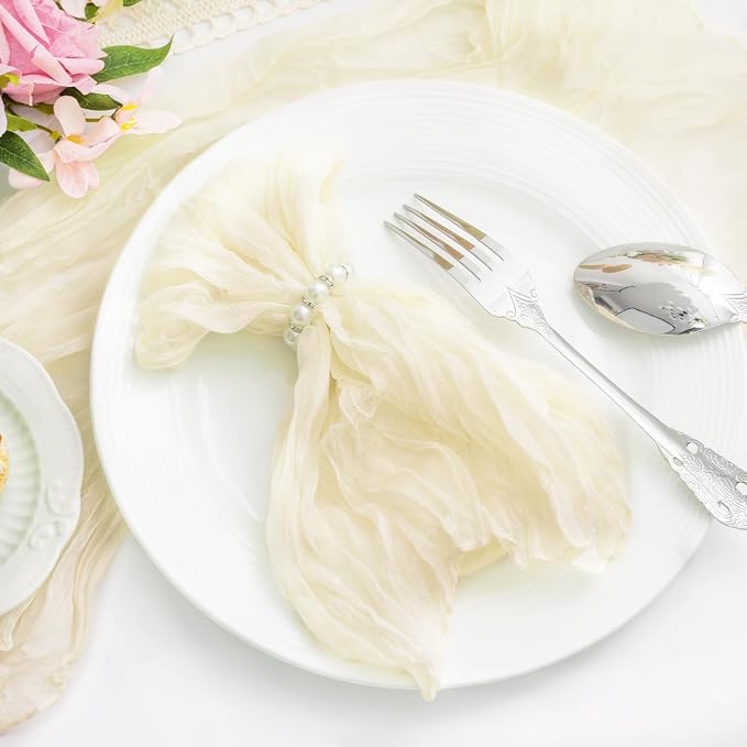 Beige 100 Pack Cheesecloth Napkins Washable 21x21 Inches Beige Cloth Napkins Set of 100 Dinner Table Napkins for Wedding Summer Bridal Baby Shower Rustic Boho Cotton Gauze Party Table Decor - Image 2