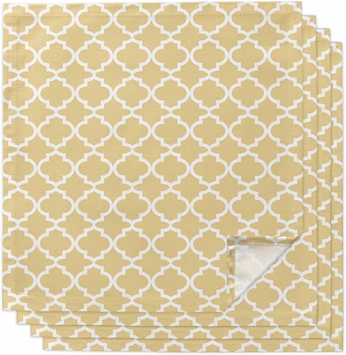 Cloth Napkins Set of 4-20x20 Inches, Yellow Moroccon Washable Reusable Table Napkins, Farmhouse Minimalist Ethnic Geometric Soft & Absortbent Dining Napkin for Party Wedding Hotel Restaurant by Unknown
