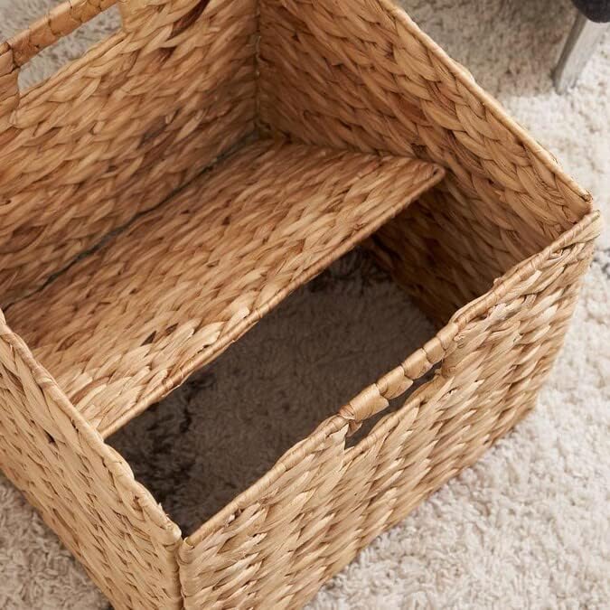 M4DECOR Storage Cube 10.5 x 10.5in, Wicker Storage Baskets for Shelves, Water Hyacinth Storage Baskets, Square Wicker Storage Basket (2 Packs 10.5in) - Image 3