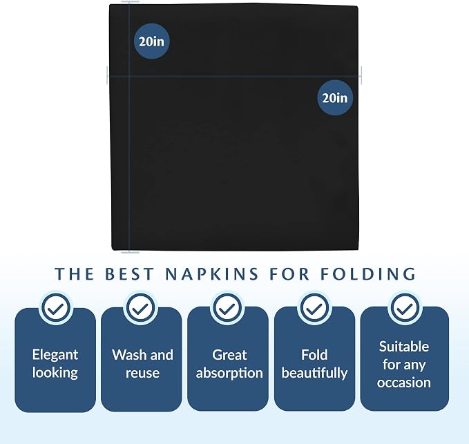 Cloth Napkins Black 20" X 20" Bulk Sets, Restaurant Quality | Elegant Clean-lined Hemmed Edges, Square, For Weddings, Hotels, Restaurants, And Classy Home Dinners - Image 6