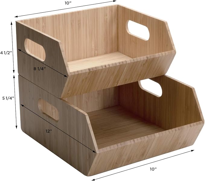 Mobilevision XL Versatile Bamboo Storage Bins for Pantry & Kitchen Cabinet Organizer Multi-Purpose / 2 Piece Stackable Set Larger Bins - Image 3