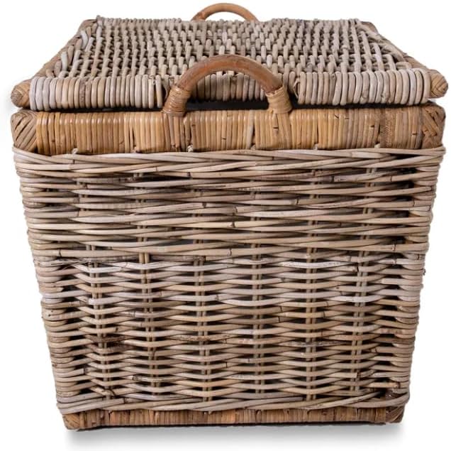 The Basket Lady Lift-Off Lid Wicker Storage Basket, M, Serene Grey | Outside: 20" L x 15" W x 14" H | Inside: 17.5"L x 12"W x 11"H - Handcrafted by artisans from natural rattan - Image 3