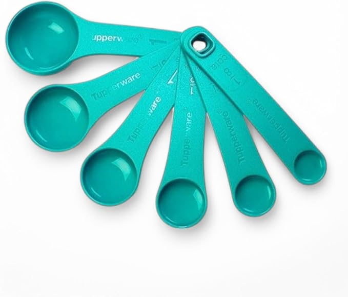 Tupperware Measuring Mates Cups and Spoons Set - Spanish Language - (Cda = Spoon, Tz = Cup) in Teal Color - Image 3