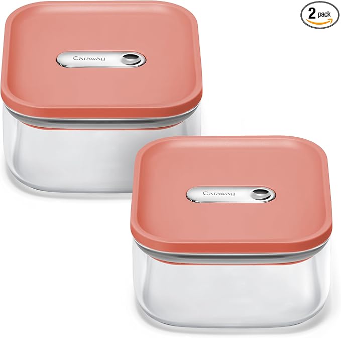 Caraway 1 qt Glass Airtight Food Storage Containers with Lids | Non-Toxic, Stackable, Space-Saving Airtight Containers for Pantry, Dry Goods, 2 Pack, Perracotta by Unknown
