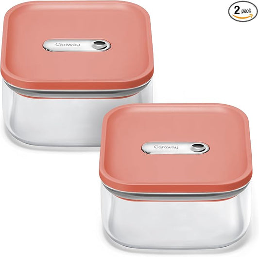 Caraway 1 qt Glass Airtight Food Storage Containers with Lids | Non-Toxic, Stackable, Space-Saving Airtight Containers for Pantry, Dry Goods, 2 Pack, Perracotta by Unknown