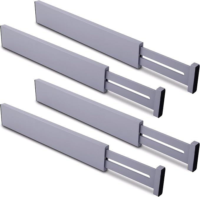Utoplike Kitchen Drawer Dividers Large, Gray Drawers Organizers Adjustable | Bamboo, Spring Loaded, Works in Dresser, Bedroom, for Silverware, Utensils, 4pcs, Fit 17.8"-20.6" Inner Drawer, 2.4" H by Utoplike