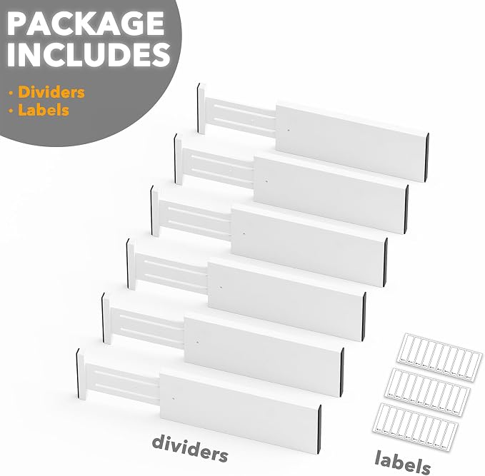 SpaceAid Bamboo Dresser Drawer Dividers 6 Pack, (Need 4.65" Deep Drawer) Adjustable 12.5“-17” Organizers, Expandable Organization for Clothing, Clothes, Dressers, White - Image 7