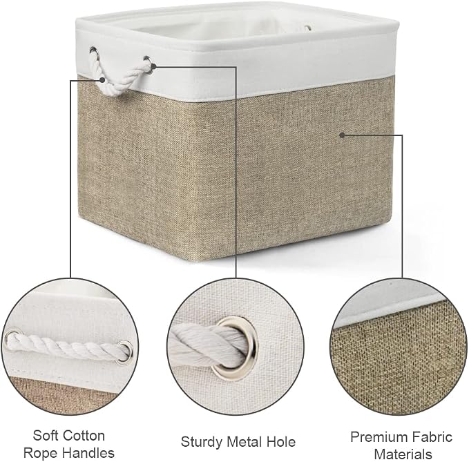 Organization and Storage Basket for Gifts Empty - 16x12x12 inch Cube Storage bin 3 Pack Fabric Storage Cubes, Collapsible Baskets for Organizer Closet Cloth Gift Toy (White & Khaki) - Image 6