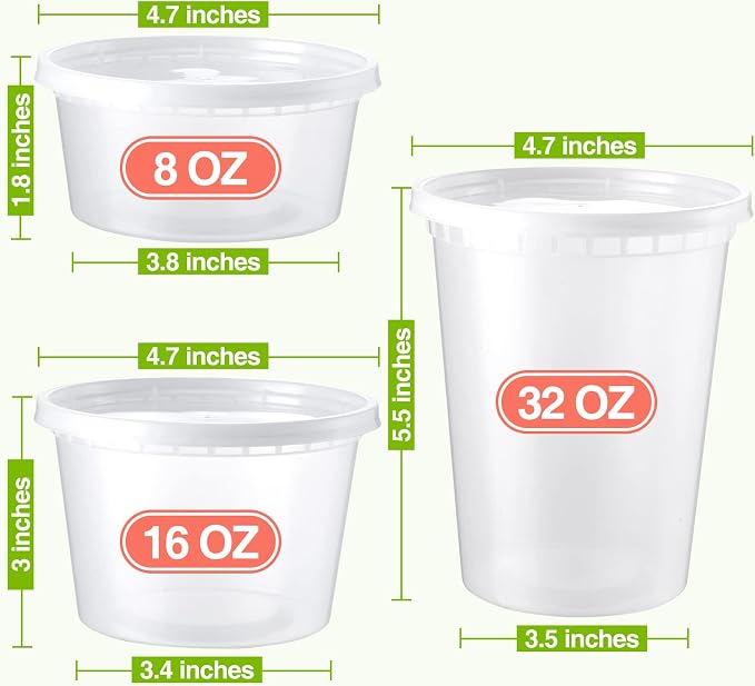 NEEBAKE 150 Set Deli-Containers-with-Lids: [8oz 16oz 32oz] Combo Plastic-Food-Storage-Containers-with-Lids, Microwaveable & Freezer Safe To-Go-Containers, Leak-proof Meal-Prep-Containers - Image 2