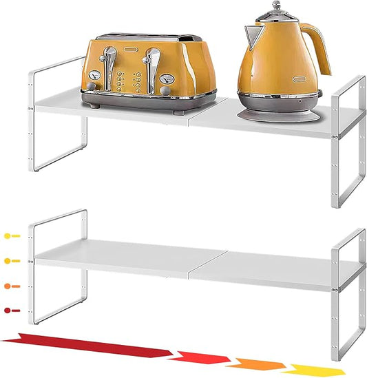 16.5~27.1" Expandable Shelf，2Pack 8.1" Wide Adjustable Height Cabinet Shelves，White by Unknown