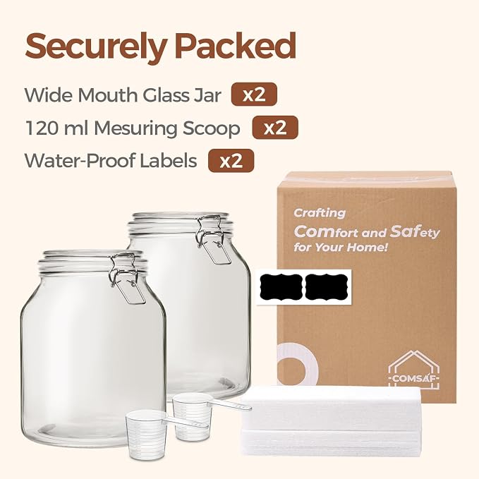 ComSaf Glass Pantry Jars with Airtight Lids 0.7 Gallon 2 Pack Wide Mouth | Flour sugar rice, Sourdough pickling, Pantry organization, Scoop included, Baking supplies, Bulk food storage, Large capacity - Image 8