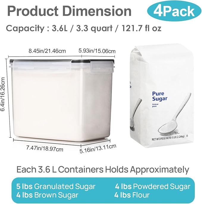 Vtopmart 3.6L Food Storage Containers, 4 PCS, Black | Airtight Seal, BPA Free, Food Grade Material, Dishwasher Safe (Not Lids), 4 Measuring Cups, 24 Labels - Image 2