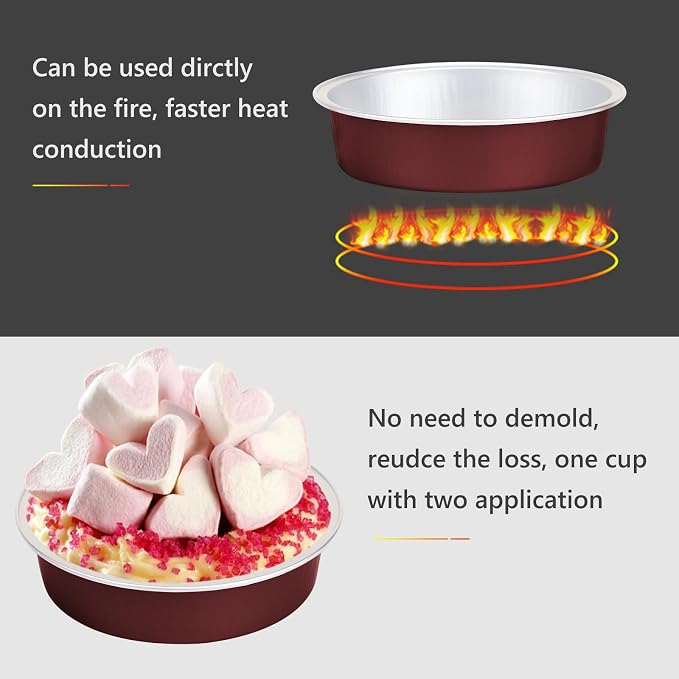 Beasea Disposable Mini Pie Tins with Lids, 100 Pack 4” 7.3oz 215ml Small Round Aluminum Baking Tart Foil Container for Individual Dessert Cupcake Cheesecake Ramekin Quiche Oven Dishes - Wine Red - Image 3