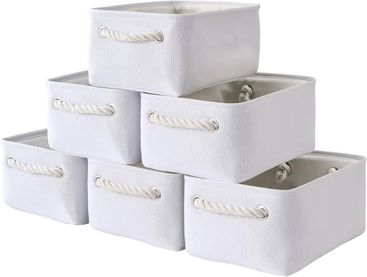 Storage Basket for Organizing - Small 6 Pack 11.8x7.8x5.2 inch Gifts for Empty with Rope, Fabric Storage Cubes for Decorative Cloth Dog Livehome (White) by TheWarmHome