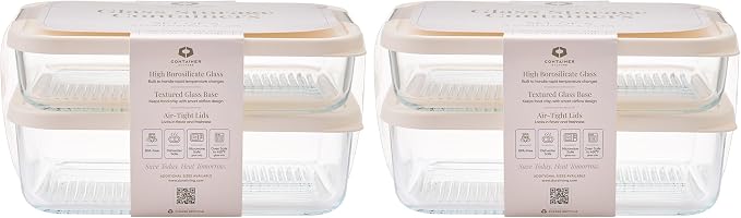 Glass Food Storage Containers with Lids — 8 Piece — 57.5 oz & 40.57 oz Glass with BPA-Free Leakproof Stackable Lids — Microwave, Oven & Dishwasher Safe — Ideal for Meal Prep & More - Vanilla Mist - Image 2