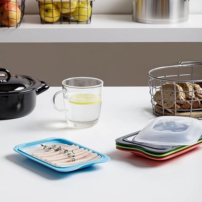 TATAY Cold Meat Containers for Fridge | Set of 4 Mini | Fridge Storage | Removable Lid, Stackable | Microwave, Freezer and Dishwasher Safe | BPA-Free, 12 x 3.1 x 18 cm, Assorted Colours - Image 4