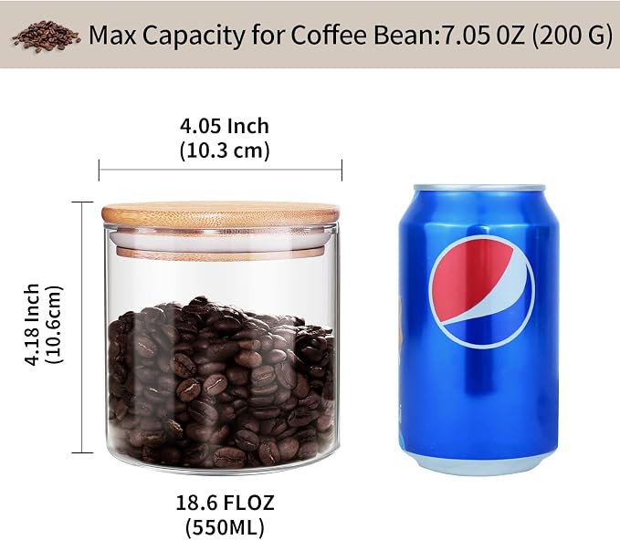 18 Oz/550 ML Glass Jar with Lid, Clear Thickened Version Glass Storage Containers with Sealed Bamboo Lid, For Coffee, Sugar, Spices, Tea, Beans, Candy, Cookie - Image 3