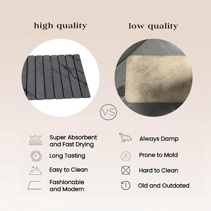 Stone Dish Drying Mat for Kitchen Counter, Large Foldable Marble Quick Dry Diatomaceous Earth Mat with 4 Stone Coasters Set, Ultra Absorbent Collapsible Drying Pad for Bathroom - Image 5