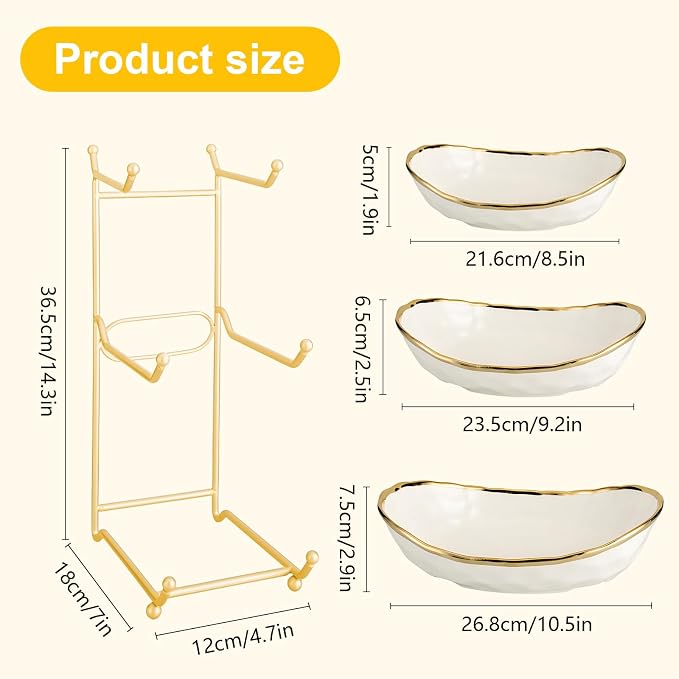 Fruit Bowl 3-Tier Ceramic With Gold Metal Stand Large Space Saving | Decorative Fruit Basket, Large Capacity, Space Saving Design, Ideal For Kitchen And Dining - Image 6