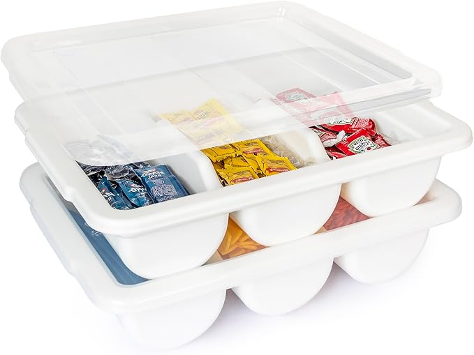 2 Pack - Cutlery Bin with Lid, Commercial 3-Compartment Flatware Tray with Cover, Silverware Storage Plastic Container, Restaurant Condiments Holder, Covered Utensil Organizer Box, White - Image 3