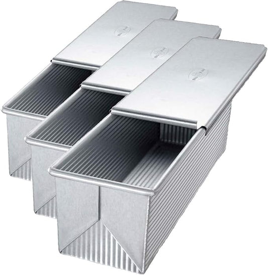 USA Pan Pullman Loaf Pan with Cover, Large w Set of 2, 13 x 4 (Pack of 3) by USAPan