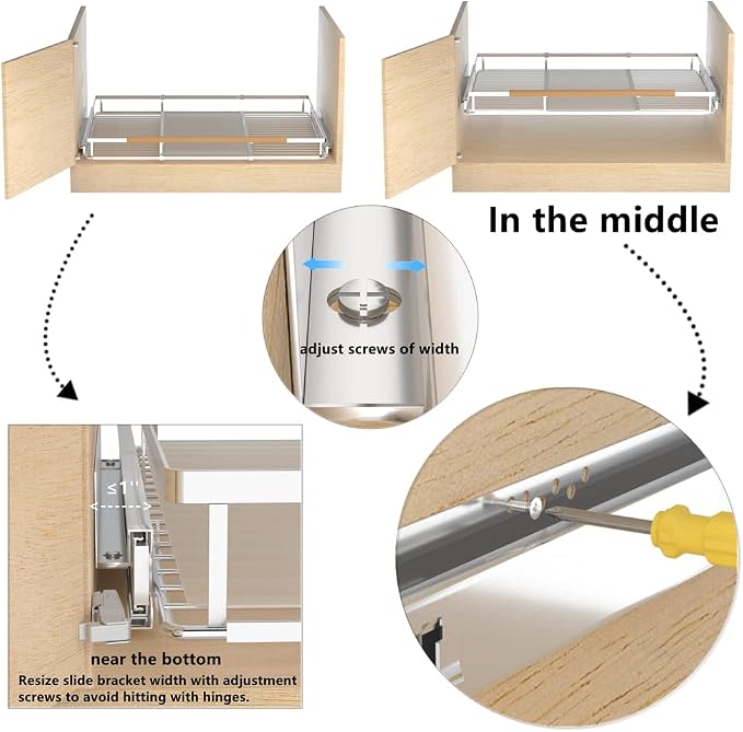 Pull Out Cabinet Drawer Organizer, Heavy Duty Slide Out Pantry Shelves Sliding Drawer Storage for Bathroom, Home, Kitchen, 2 Pack Chrome 22''Deep - Image 5