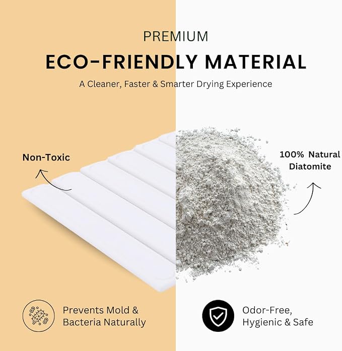2-In-1 Stone Dish Drying Mat Set For Kitchen Counter. New Collapsiable Space Saving Diatomaceous Earth Stone Dish Mat 23.6"(L)x15.3"(W) + Faucet Protector 23.6"(L)x4(W)- Ultra Absorbent Non-Slip-White - Image 6