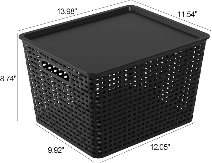 Ggbin 6-Pack Large Plastic Weave Basket with Lid, Black Storage Basket Bins - Image 2