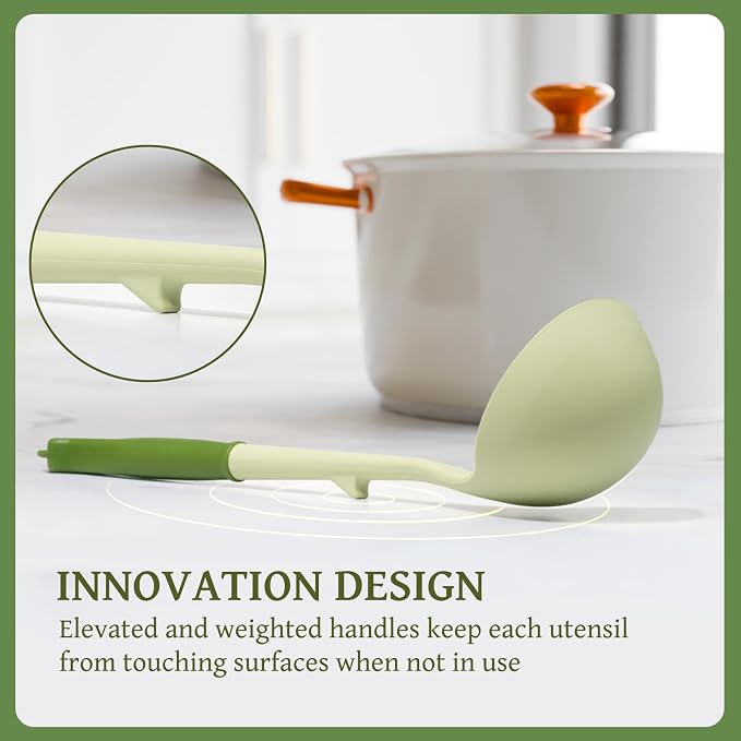Kikcoin 43 PCS Silicone Kitchen Utensils Set, Dishwasher Safe Kitchen Cooking Utensils Set, 446°F Spatulas Silicone Heat Resistant, Non Toxic Silicone Utensils Set With Two-Tone Grip Handles, Green - Image 3