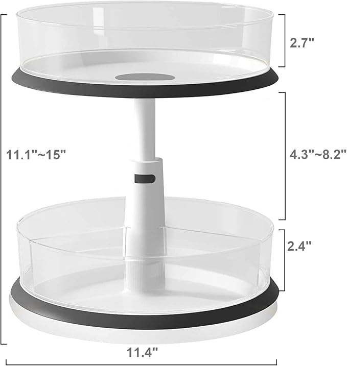 2 Tier Lazy Susan Turntable Kitchen Spice Rack Organizer for Cabinet Rotating Carousel Lazy Susan for Table Spice Storage Pantry Organization Height Adjust & Detachable Large Plastic Clear Bins - Image 6