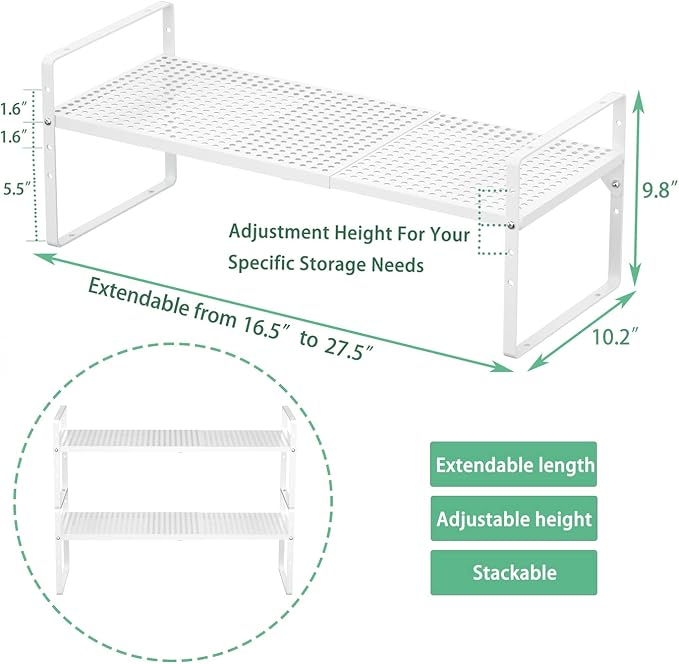 Redrubbit Large Expandable Cabinet Storage Shelf, Adjustable Height Steel Metal Kitchen Counter Organizers Shelves Spice Rack for Kitchen Pantry Bathroom Cupboard Desk Home Office, White-3 Pack - Image 4