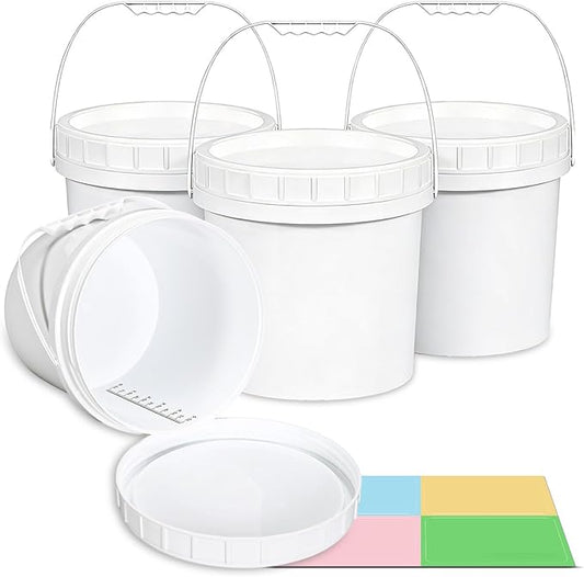 4 Pack 1.3 Gallon White Plastic Storage Buckets with Screw Lids, Food Grade Container with Measurement Markings, Reusable Small Container by UMETASS