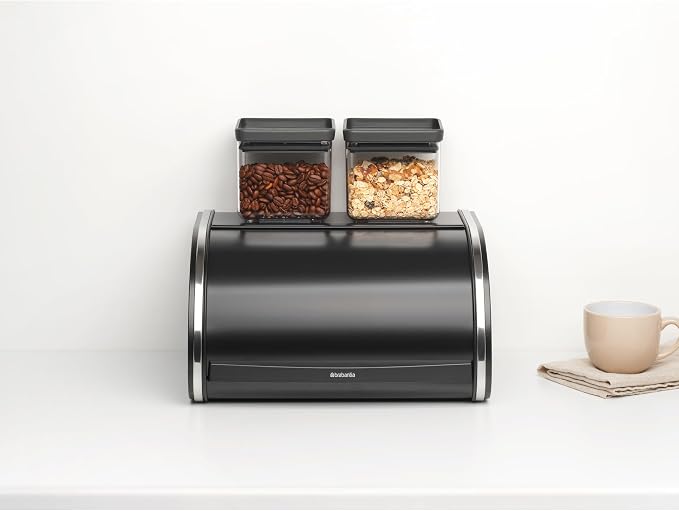 Brabantia Roll Top Bread Box | Medium | Matt Black | Large Metal Front Opening Bread Store for Kitchen Countertop | Partly Flat Top for Extra Storage, Magnet Closing Lid | Fits 1 Loaf - Image 6