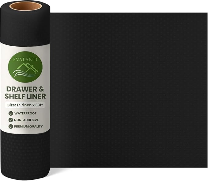 EVALAND Shelf Liner Cabinet Liner Non-Adhesive Drawer Liner 17.7 in x 33 FT | Non-Slip, Washable, Waterproof, Fridge Liners, Contact Paper, Shelf Liners for Cabinets, Kitchen, Refrigerator, Black - Image 9